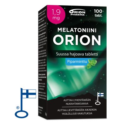 Melatoniini Orion 1,9 mg piparminttu suussa hajoava tabletti 100 kpl