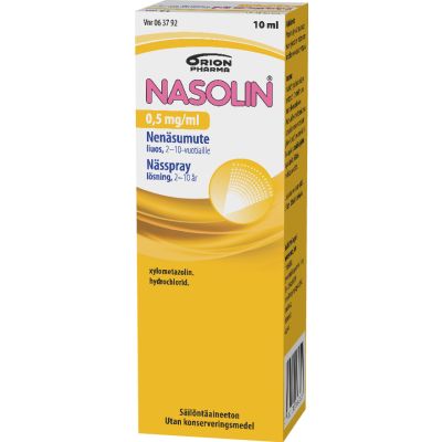 NASOLIN nenäsumute, liuos 0,5 mg/ml säilytysaineeton 10 ml